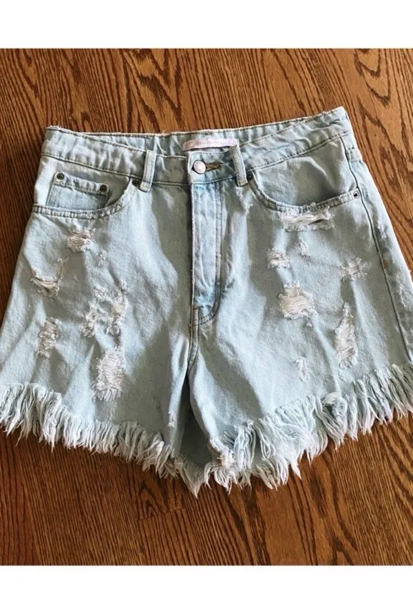 ZARA Ripped Jean Shorts High-Rise - Image 4