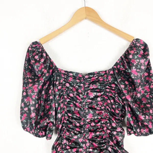 For Love and Lemons Melrose Mini Dress Medium Floral Puff Sleeve Ruched Corset - Image 12