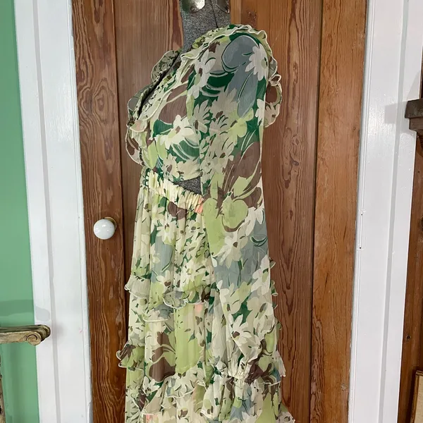 NWT ASOS DESIGN Tiered Ruffle Floral Strappy Lace Up Back Midi Dress ~ 6💛 - Image 8