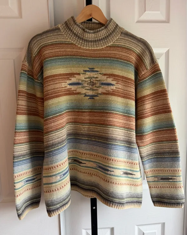 VTG Lauren Ralph Lauren Hand Knit Serape Sweater 100% Lambswool Size: L - Image 2