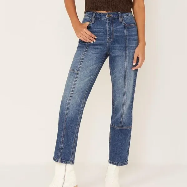 Y2K Cleo + Wolf Blue High Rise Carpenter Straight Leg Panelled Seam Jeans W31‎ - Image 3