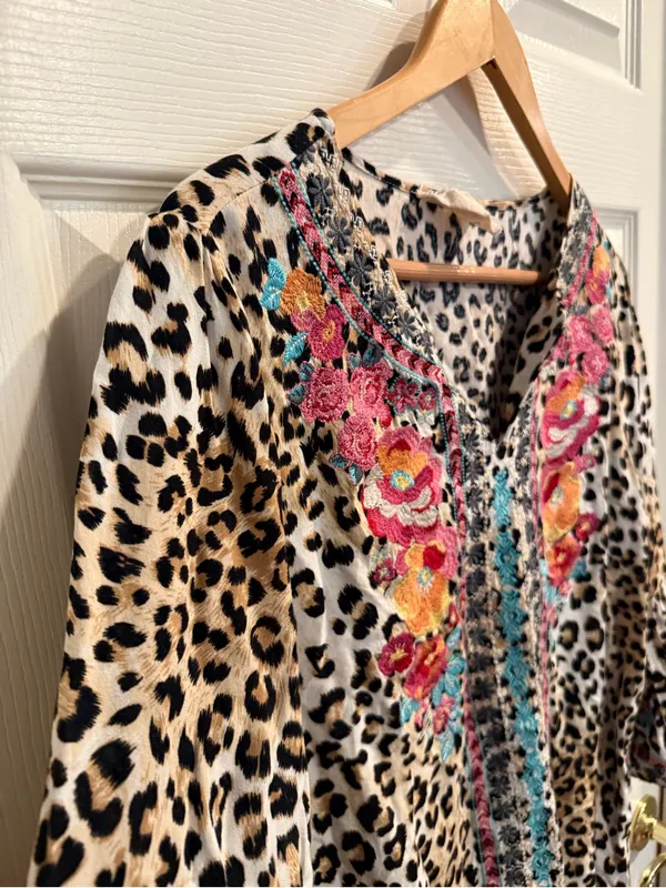 Savanna Jane Leopard Print Tunic with Floral Embroidery - Pink, Orange, Teal - Image 4