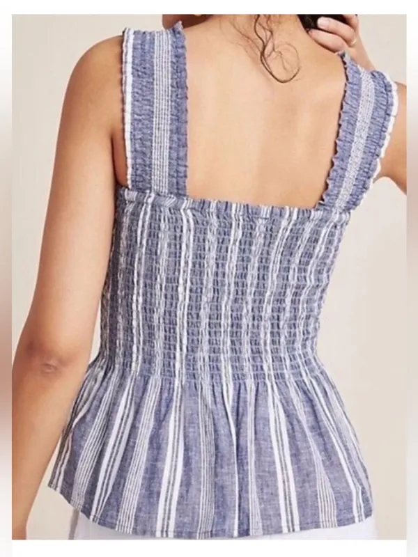 Anthropologie Schuyler smocked peplum blouse tank top - Image 3