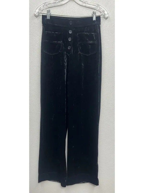 Halara Velvet straight Leg Pants Small Black Front Pockets High Waisted Pull On - Image 3