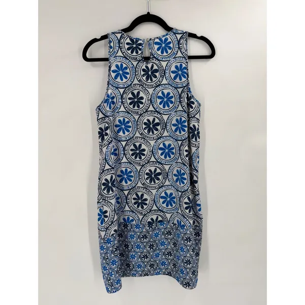 Mud Pie Shift Dress Womens Small Blue‎ White Floral Medallion Coastal Preppy Mod - Image 6