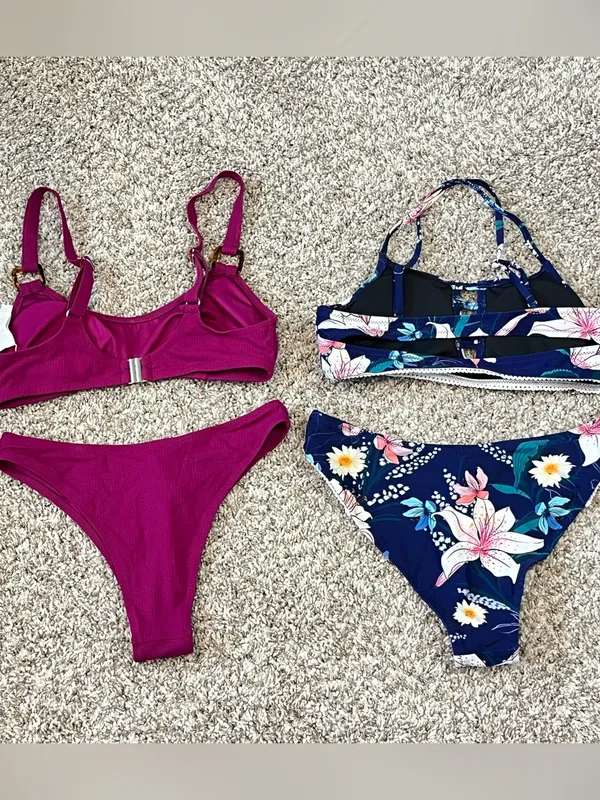 Cupshe Two-Piece Bikini Set - Solid Magenta & Floral Size M - Image 4