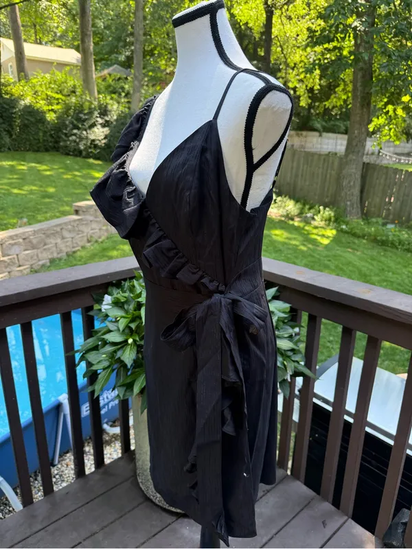 Lilly Pulitzer Lavianna Wrap Mini Dress Black Ruffle V-Neck Zip Lined 12 - Image 3