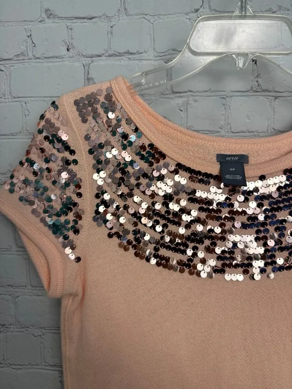 Aerie pink peach terry cloth with sequin top size XS comfort athleisure - Image 4