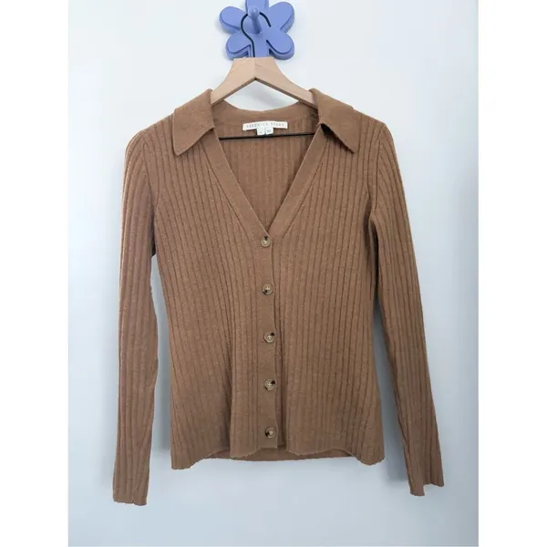 Veronica Beard Medium Lazana Cashmere Cardigan Camel Fall Neutral collar work - Image 2