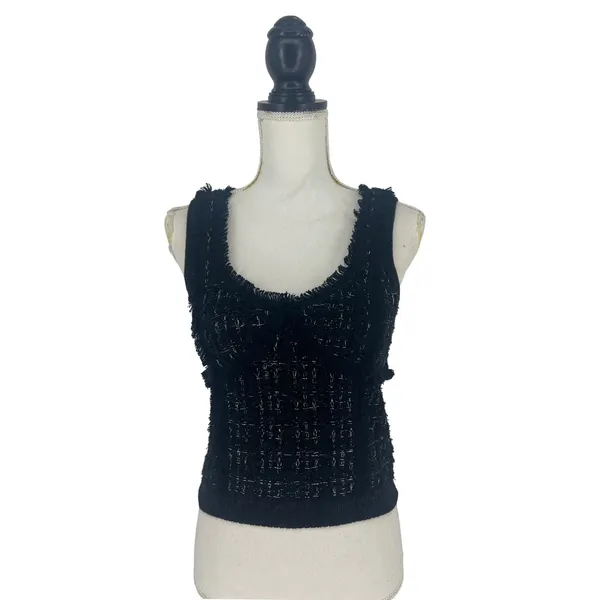 SIMKHAI‎ Metallic Boucle Tweed Bustier Top Black Medium - Image 3