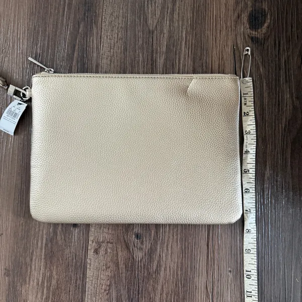 Express OS Gold Faux‎ Leather Wristlet Clutch Pebble Grain Zip Pouch Accessory - Image 10