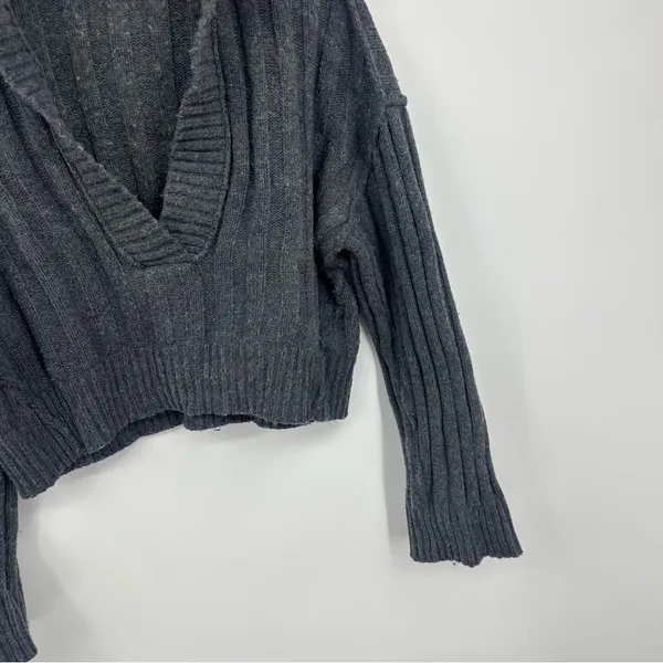 Free People We The Free Gray Rudi Funnel Neck Knit Sweater V Neck Boho Oversized - Image 7