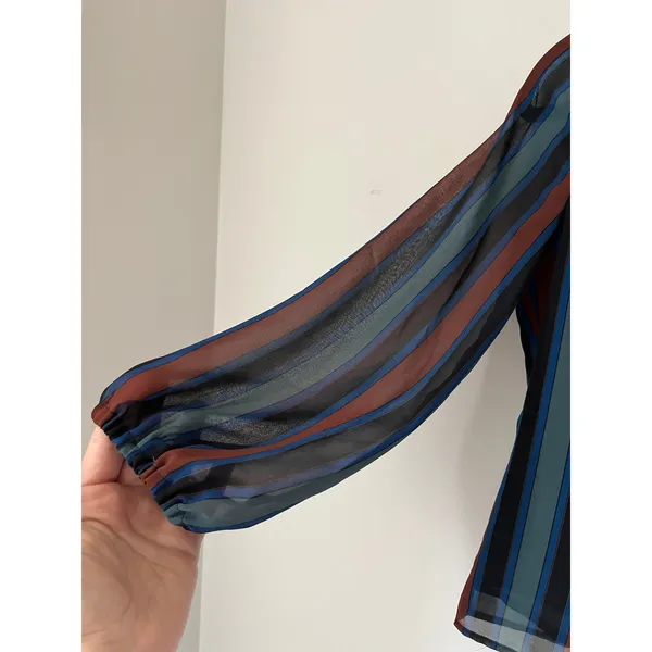 Madewell Sheer-Sleeve Top in Academy Stripe Color Winter Architect Green sz. XXS - Image 7