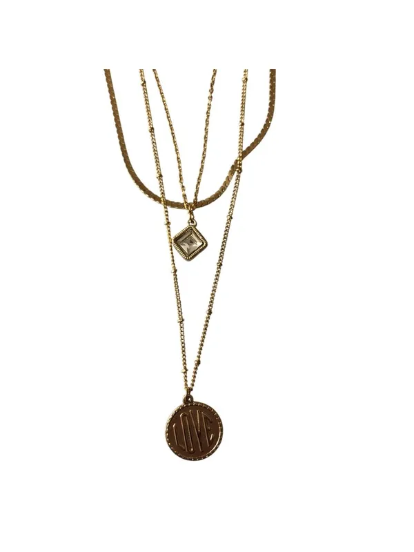 Express Layered Gold-Tone Necklace Love Coin And Square Rhinestone Pendant - Image 2