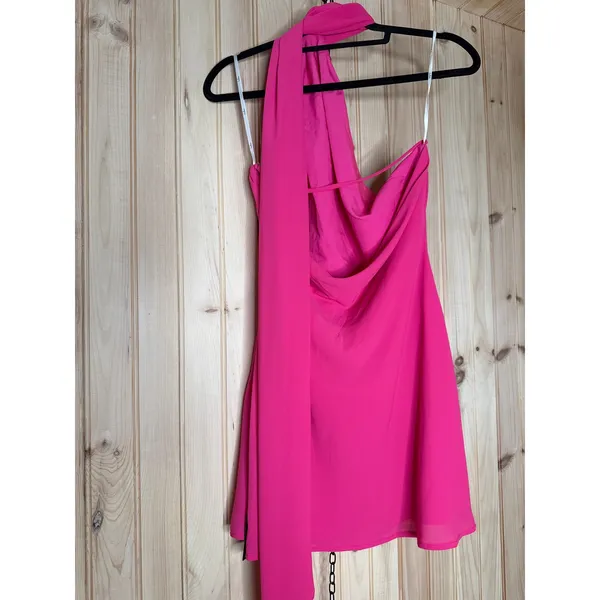 NWT Lulus Isloda Pink One-Shoulder Backless Sash Mini Dress Party Cocktail Sz M - Image 5