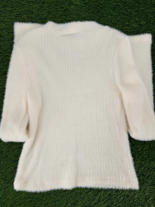 By Anthropologie Mock-Neck Fuzzy Long Sleeve White Sweater Top - Image 5