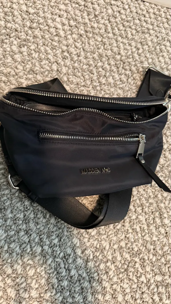 Steve Madden Madden NYC Crossbody/Fanny Pack Black with silver zipper accents - Image 2