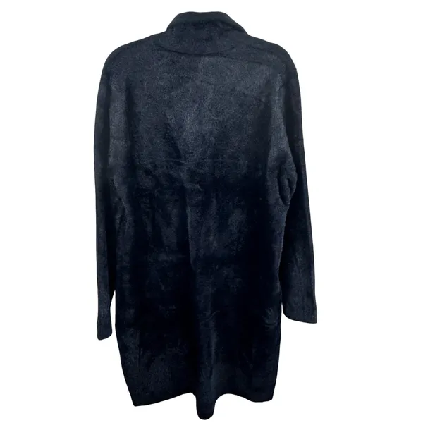 Cyrus Womens Black Fuzzy Longline Cardigan Heavyweight Coat Notched Lapel XL - Image 2