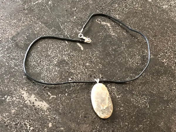 Handmade Awesome Necklace Black Cord W Beach Stone Pendant - Image 6