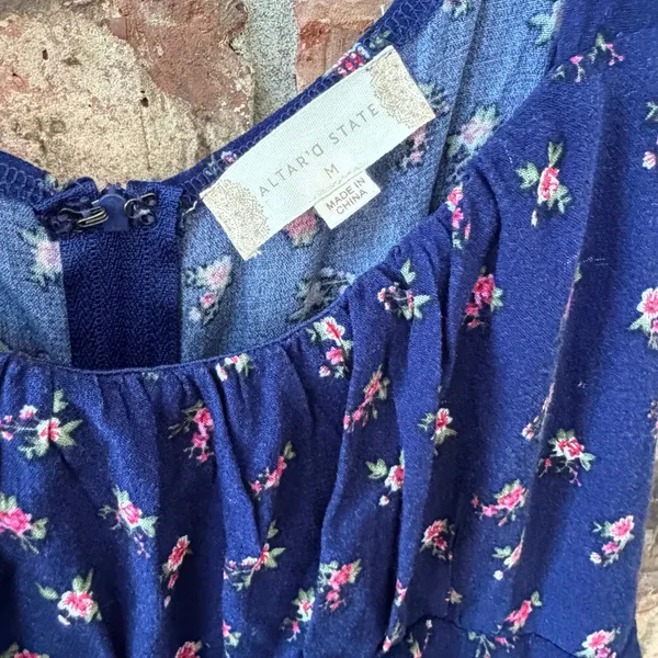 Altar'd State Medium Blue Floral Long Dress Floral Lightweight Feminine Romantic - Image 2