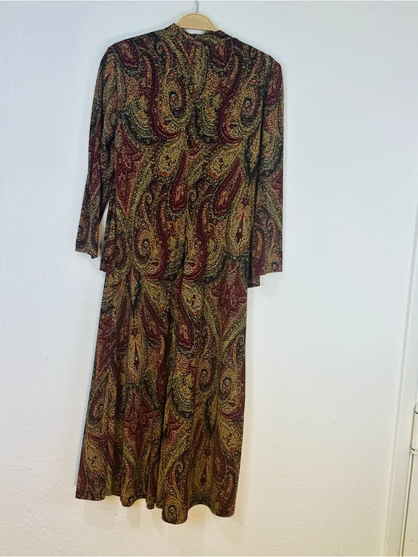 connected apparel Paisley Wrap Midi Dress in Olive and Burgundy - Image 3
