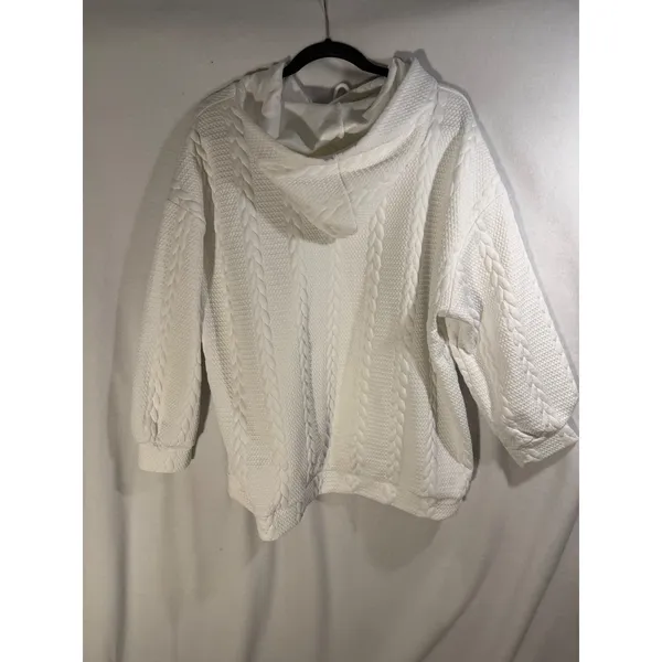 Not My First Rodeo White Cable Knit Textured Graphic Hoodie Bull Western 2XL - Image 3