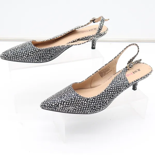 JustFab Mariona Black White Textured Slingback Kitten Heels Size 8.5 Pointed Toe - Image 2
