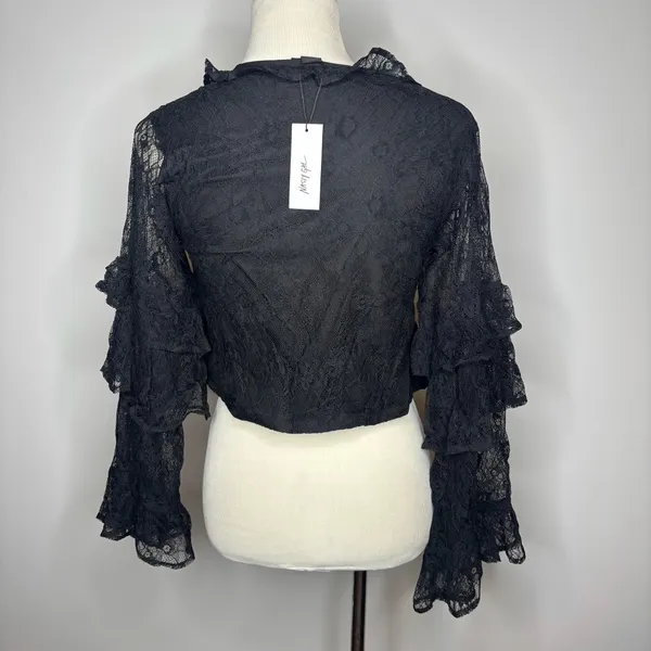 Nasty Gal - Black Lae Ruffle Tie Front Fluted - Image 4