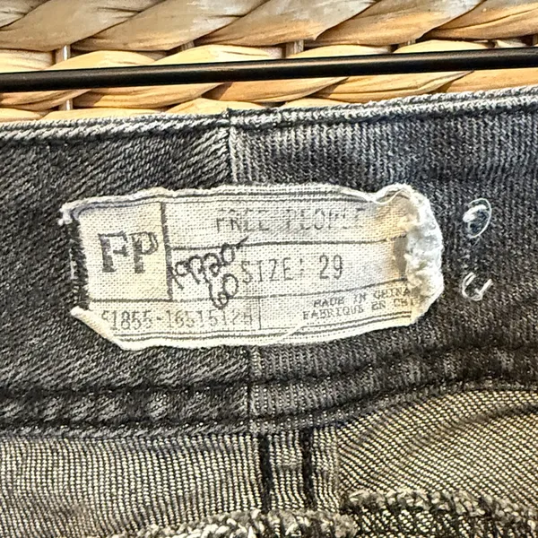 Free People Mid-Rise Washed Black Raw Hem Bell Bottom Flare Jeans, 29 - Image 7
