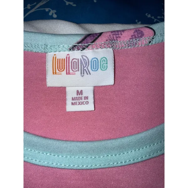 LuLaRoe Randy T-Shirt Medium Pink Blue Popsicle Print Raglan Baseball Tee NWT - Image 4
