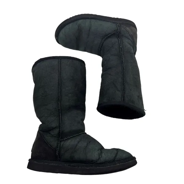 Uggs classic black tall boots winter slip on boots leather sheepskin fur lined 7 - Image 2