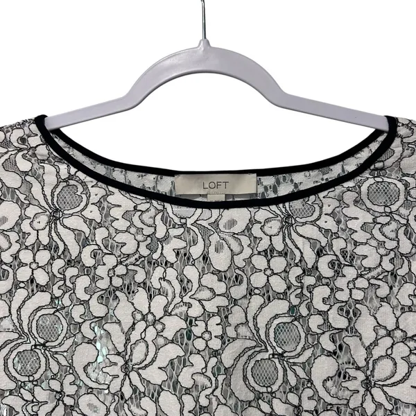 Loft Top Lace Mesh Boho Goth Formal Black White Floral Smocked Wide Sleeve SZ XL - Image 3