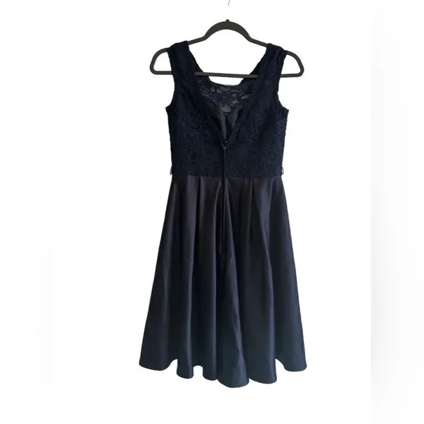Morilee Madeline Lace and Satin Bridesmaid Dress with V-Back Navy Blue 8 - Image 2