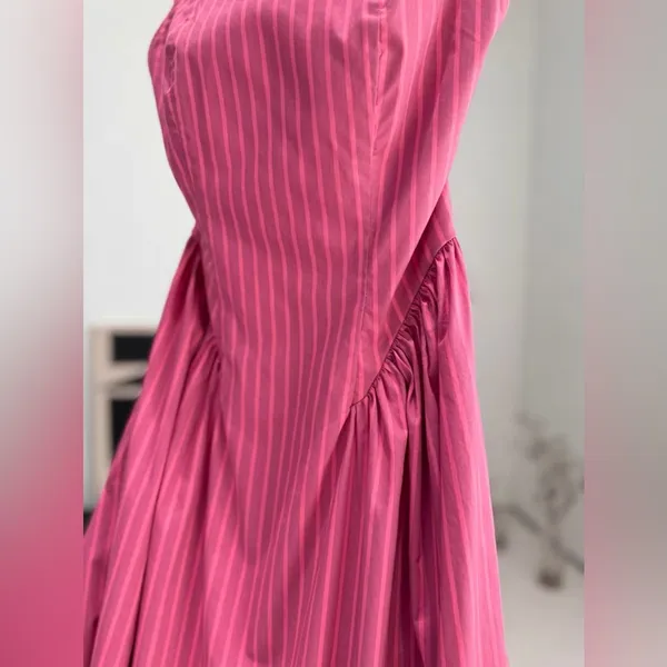 Pistola Sadee Open Back Midi Dress Magenta Pink Stripe Cotton Summer Sundress L - Image 10