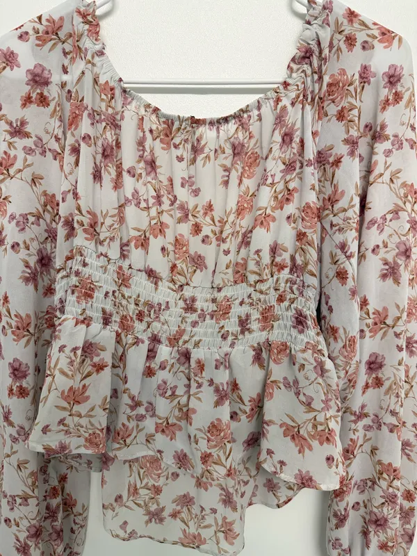 Floral Ruched Peplum Blouse - Dusty Rose on Ivory - Image 5
