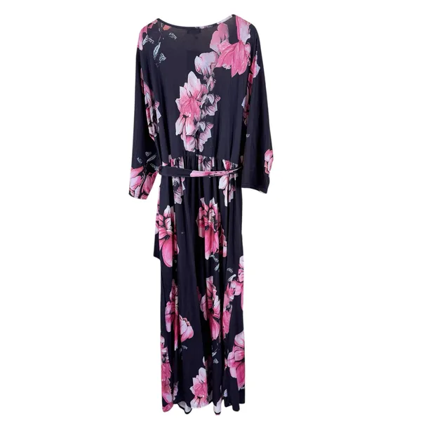 Pinup Fashion Black Pink Floral Faux Wrap Maxi Dress 24W NWT - Image 3