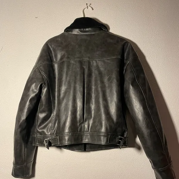 Avec Les Filles Black Faux Leather Jacket with Black Faux Fur Collar - Image 2
