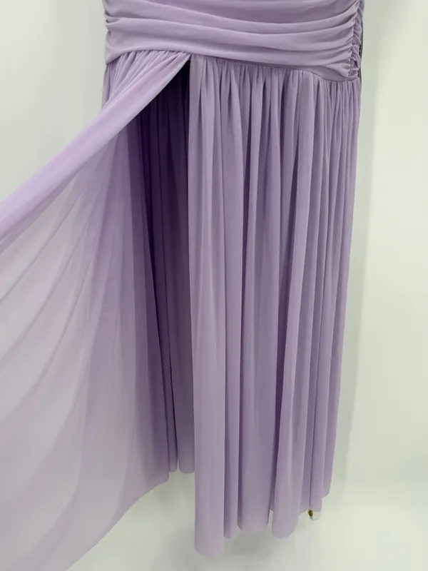 Formal Bodycon Dress Women’s S Purple Ruched Mesh 1 Shoulder Maxi-LAGSHIAN Brand - Image 5