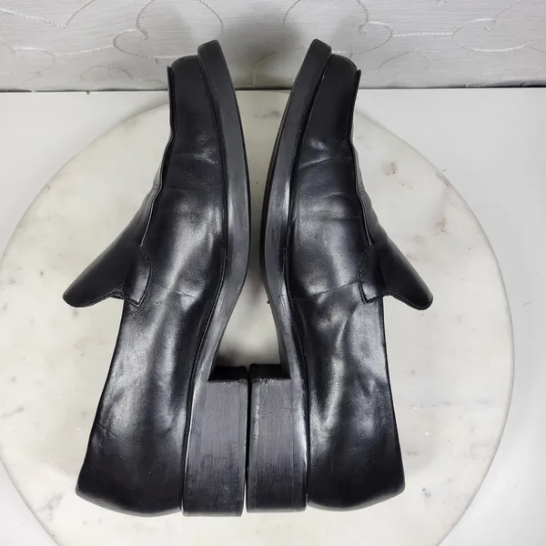 Franco Sarto Bocca Leather Block Heel Loafers 8.5 Black Square Toe Y2K Office - Image 10