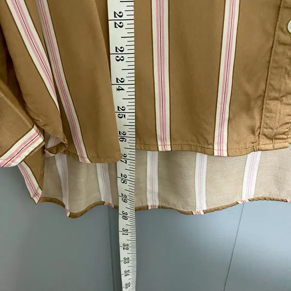 Aerie Tan Striped Satin PJ-To-Party Long Sleeve Button-down Casual Shirt S - Image 8