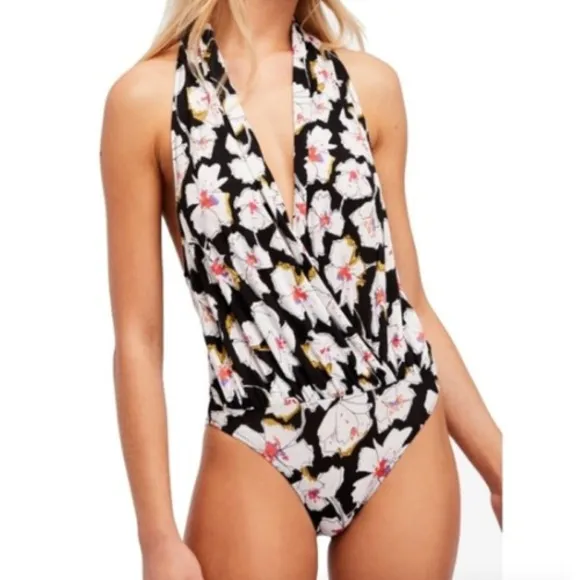 Free People Intimately Sure Please Floral Bodysuit Womens‎ XS Sleeveless Black - Image 7