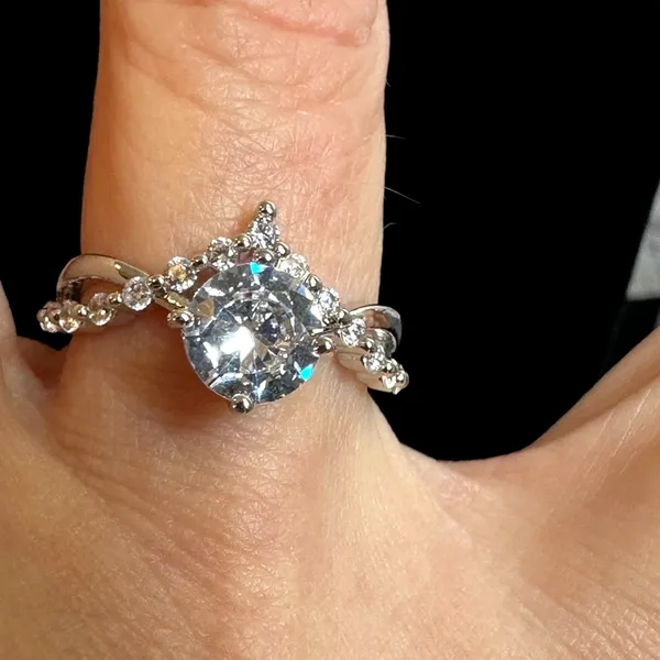 Shiny Round Cubic Zirconia in a V Setting Size 7 - Image 2