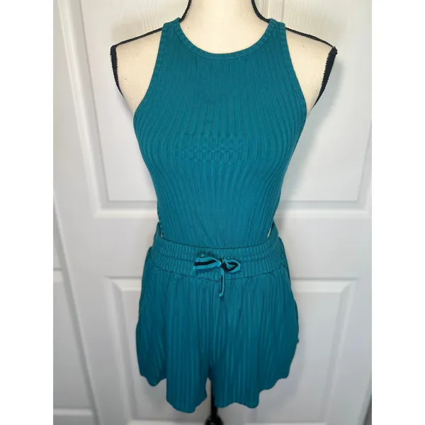 FP Movement‎ Blissed Out Romper S Teal Ribbed Cutout Activewear Athleisure - Image 2