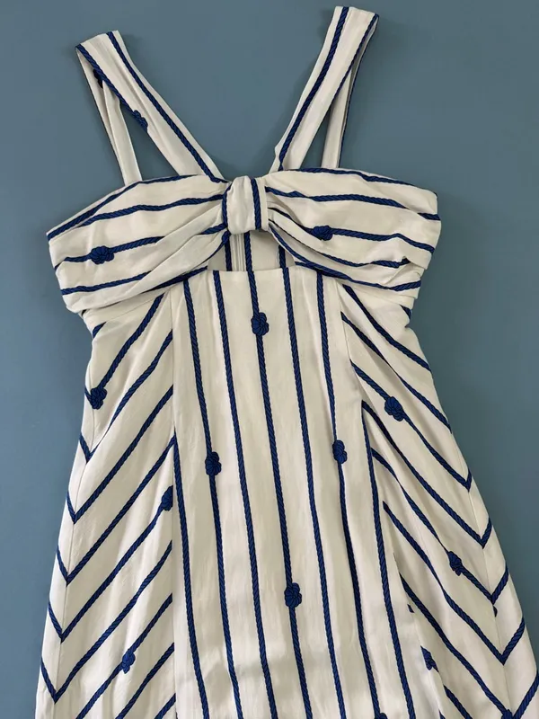 NWT‎ Antonio Melani Nicki Linen Blend Rope Print Halter Nautical Maxi Dress - Image 6