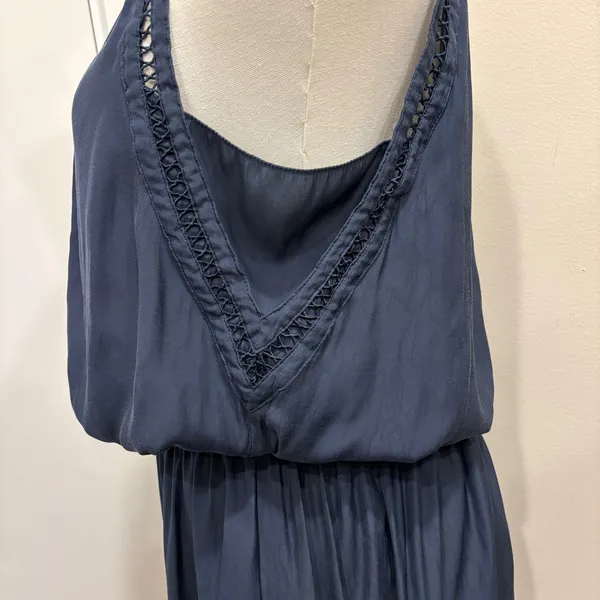 Ramy Brook Elda Sleeveless Keyhole Smocked Blouson Mini Dress Navy Blue Medium - Image 5