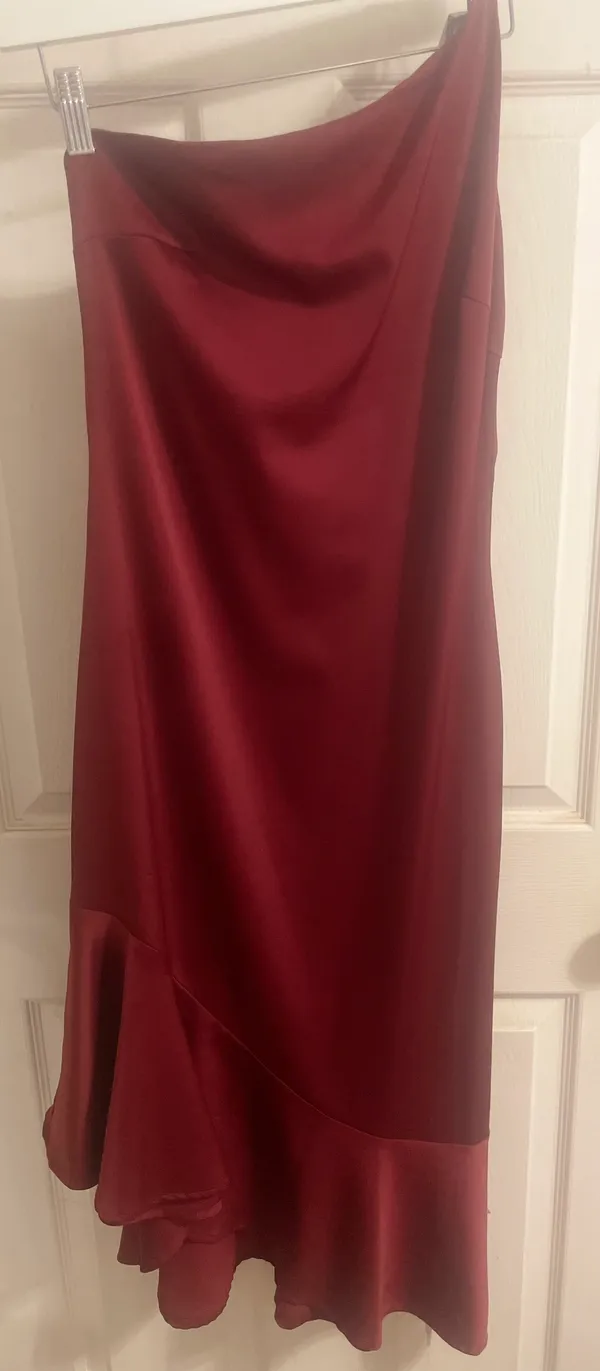 Lulus Burgundy Satin Midi Dress - Image 3