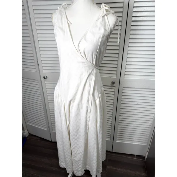 FREE PEOPLE FREE-EST MAISIE MIDI WRAP DRESS TIE SHOULDERS SMALL IVORY Cotton - Image 7