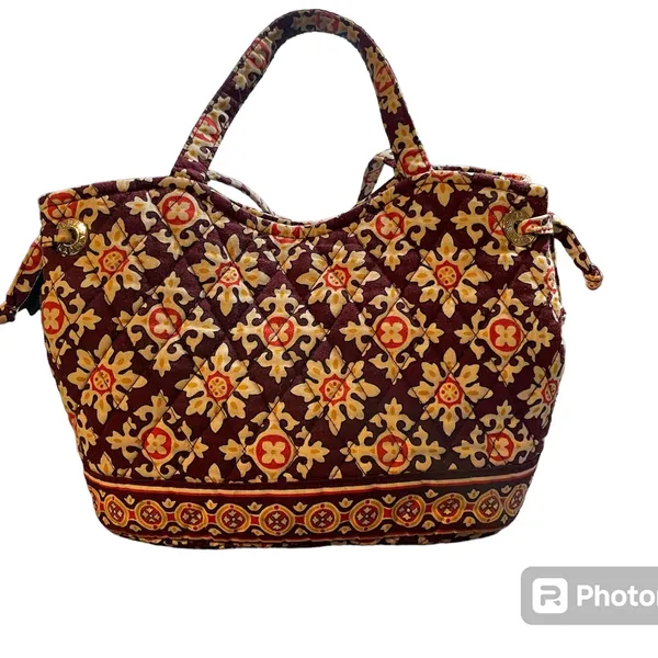 VERA BRADLEY Small Handbag Purse Brown/Beige/Red Print Quilted Cotton - Image 2