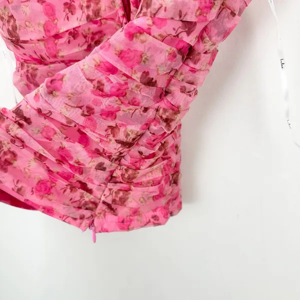 Lulus Flirtatious Sweetness Hot Pink Floral Ruched Ruffled Tank Top Small NWT - Image 8