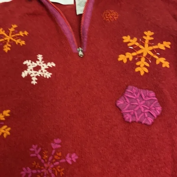 Liz Claiborne Collection‎ Red with Embroidered Snowflakes Wool - Image 4